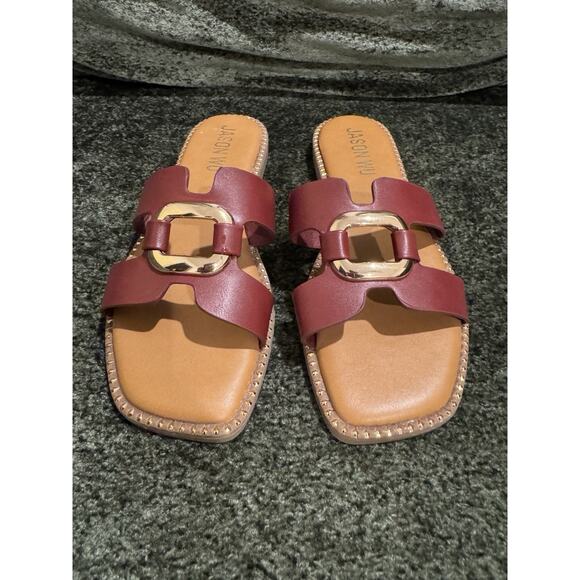 Jason Wu Leather Brigandy Gold Buckle Sandal 8.5 - Picture 3 of 11